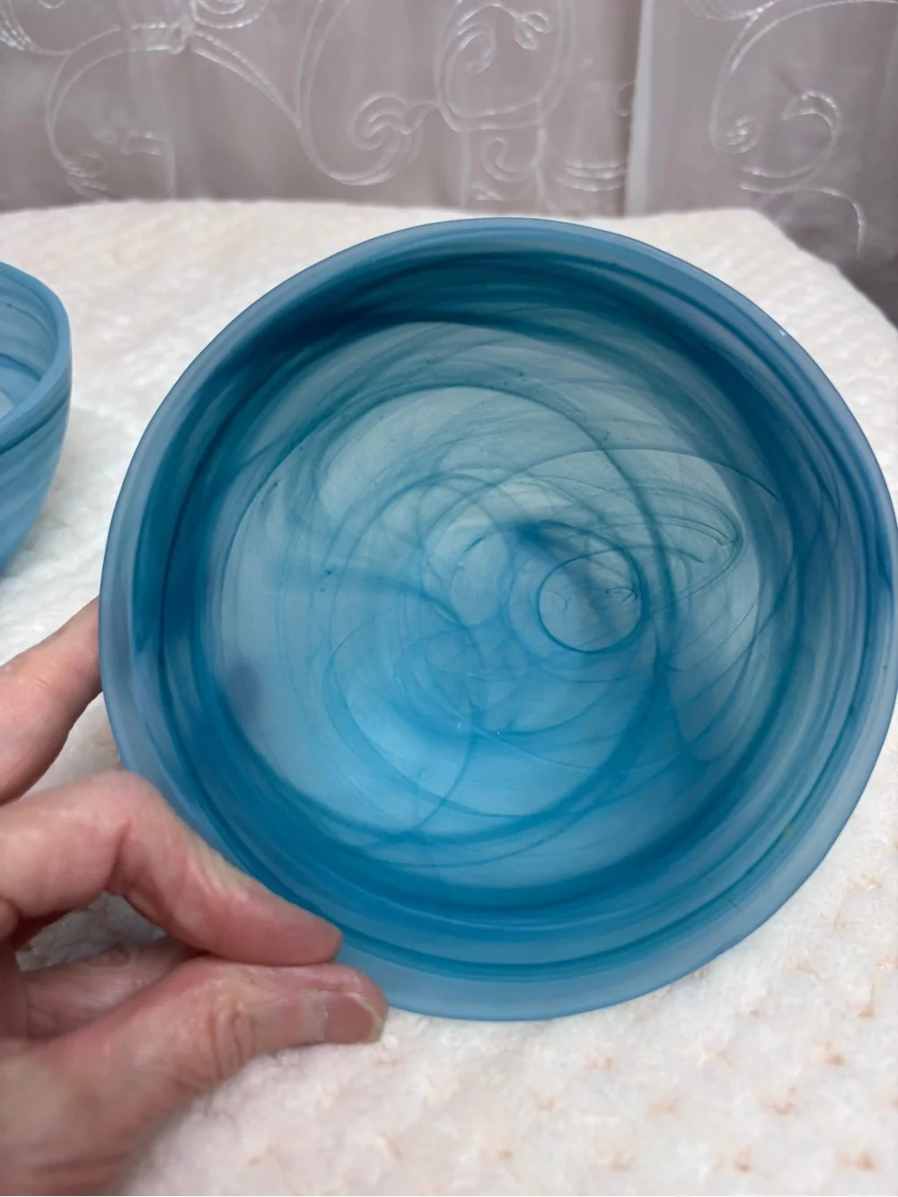 Alabaster Glass Bowls (2); Swirl Finish in Turquoise and Aqua